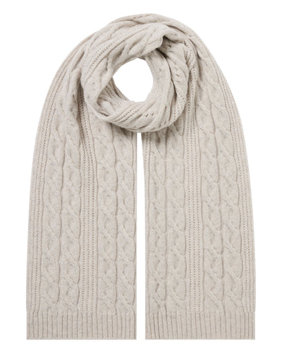 N.Peal Women's Cable Rib Cashmere Scarf Ash Grey Marl