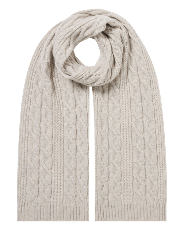 N.Peal Women's Cable Rib Cashmere Scarf Ash Grey Marl
