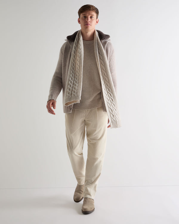 N.Peal Women's Cable Rib Cashmere Scarf Ash Grey Marl