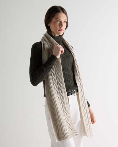 N.Peal Women's Cable Rib Cashmere Scarf Ash Grey Marl