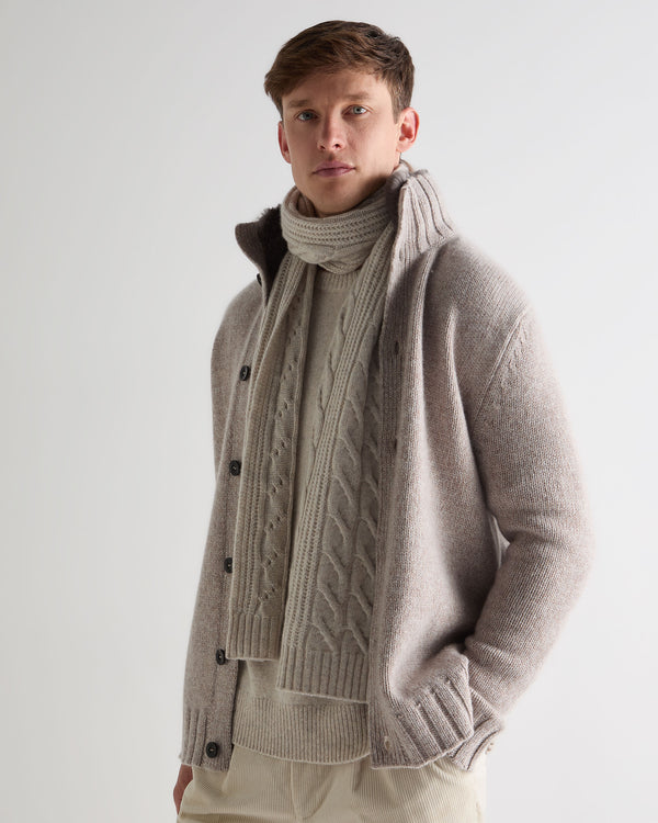 N.Peal Women's Cable Rib Cashmere Scarf Ash Grey Marl