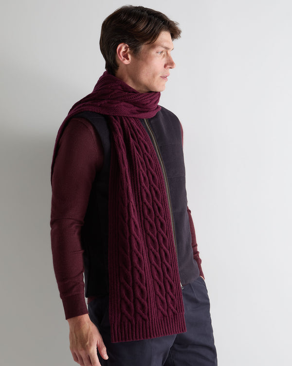 N.Peal Women's Cable Rib Cashmere Scarf Bordeaux Red