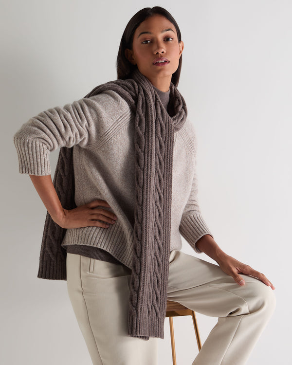 N.Peal Women's Cable Rib Cashmere Scarf Otter Brown