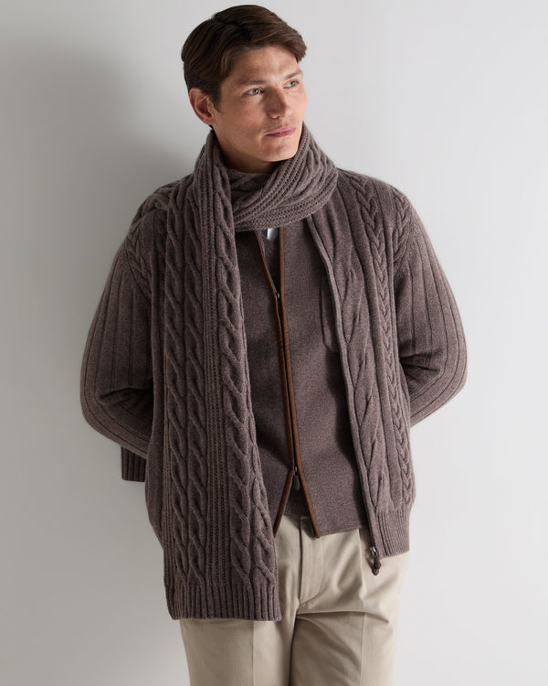 N.Peal Women's Cable Rib Cashmere Scarf Otter Brown