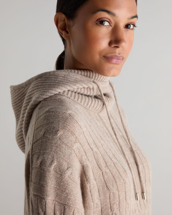 N.Peal Women's Ribbed Cashmere Hood Oatmeal Brown