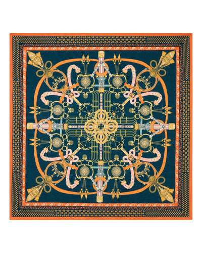 N.Peal Women's Cashmere Silk Printed Foulard Navy Blue