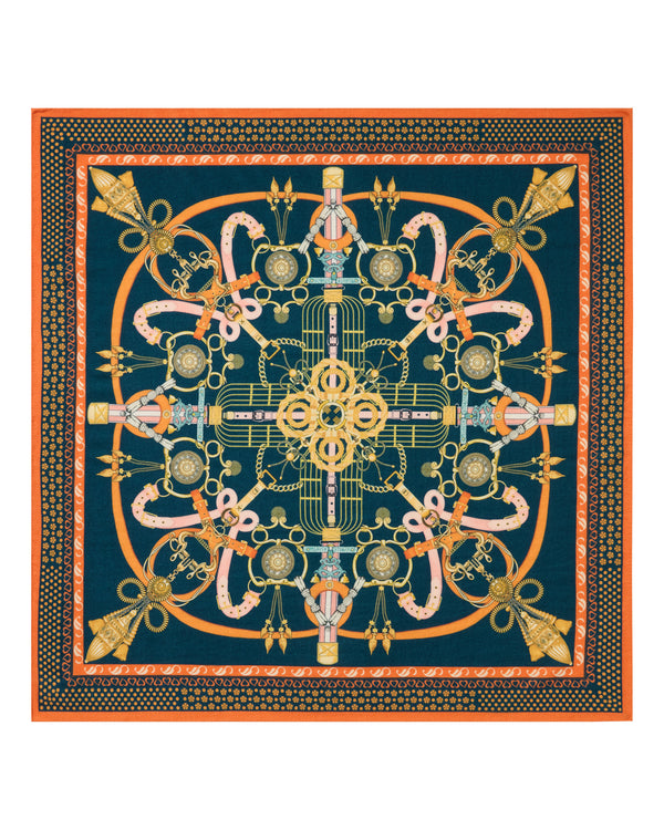 N.Peal Women's Cashmere Silk Printed Foulard Navy Blue
