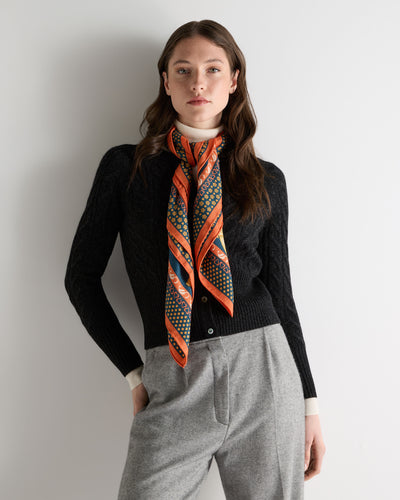 N.Peal Women's Cashmere Silk Printed Foulard Navy Blue