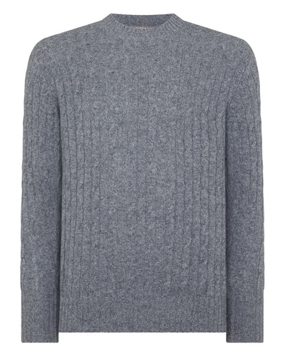 N.Peal Men's Thames Cable Round Neck Cashmere Jumper Grey Melange
