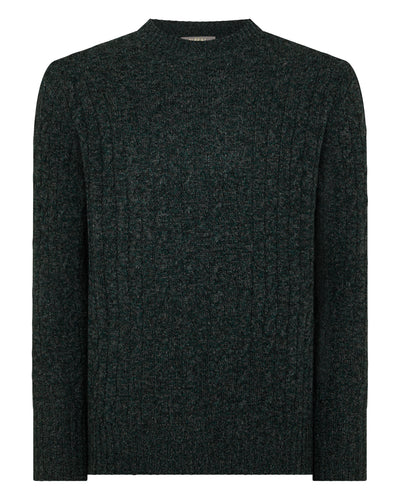 N.Peal Men's Thames Cable Round Neck Cashmere Jumper Green Melange