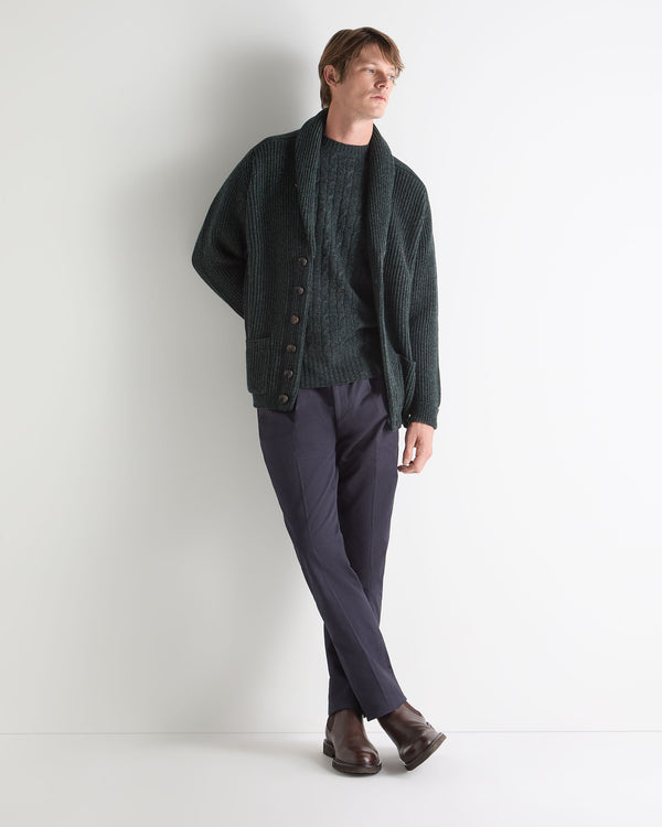 N.Peal Men's Thames Cable Round Neck Cashmere Jumper Green Melange