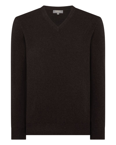N.Peal Men's Burlington V Neck Cashmere Jumper Chocolate Brown