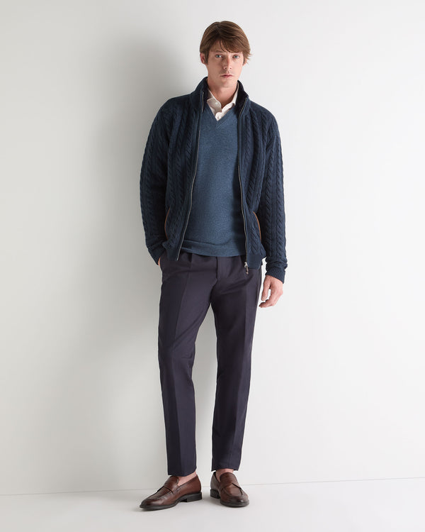 N.Peal Men's Burlington V Neck Cashmere Jumper Light Denim Blue