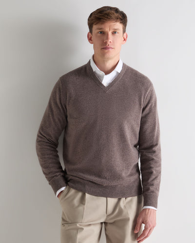 N.Peal Men's Burlington V Neck Cashmere Jumper Otter Brown