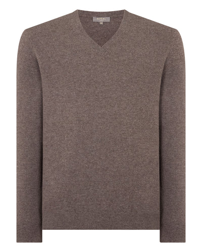 N.Peal Men's Burlington V Neck Cashmere Jumper Otter Brown
