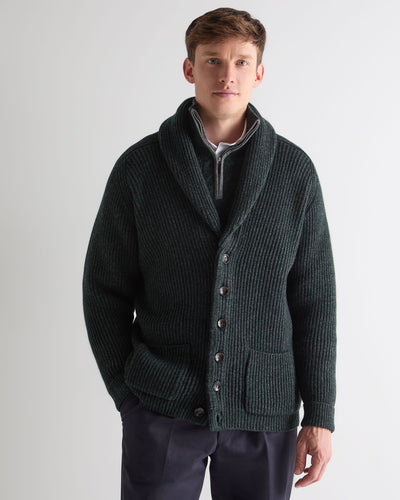 N.Peal Men's Kensington Cashmere Cardigan Green Melange