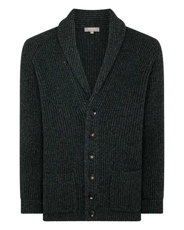 N.Peal Men's Kensington Cashmere Cardigan Green Melange