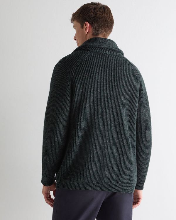 N.Peal Men's Kensington Cashmere Cardigan Green Melange