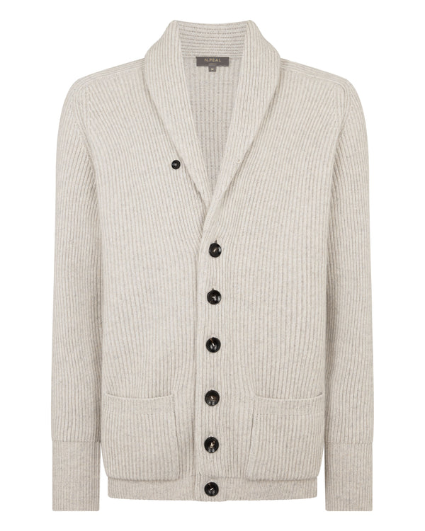 N.Peal Men's Kensington Cashmere Cardigan Ash Grey Marl