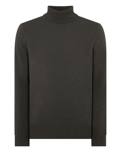 N.Peal Men's Trafalgar Roll Neck Cashmere Jumper Arabica Khaki Green