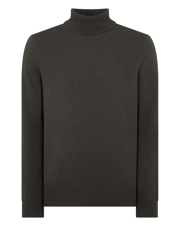 N.Peal Men's Trafalgar Roll Neck Cashmere Jumper Arabica Khaki Green