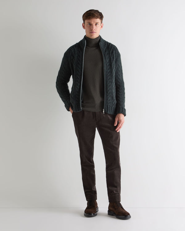 N.Peal Men's Trafalgar Roll Neck Cashmere Jumper Arabica Khaki Green