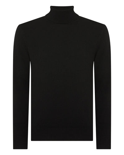 N.Peal Men's Trafalgar Roll Neck Cashmere Jumper Black