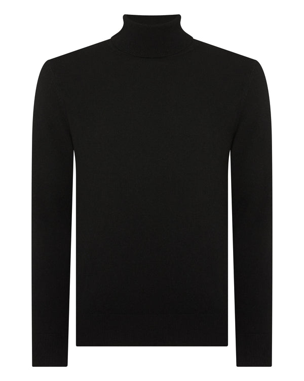 N.Peal Men's Trafalgar Roll Neck Cashmere Jumper Black