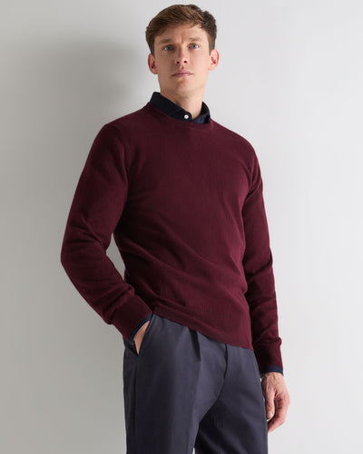 N.Peal Men's Oxford Round Neck Cashmere Jumper Bordeaux Red