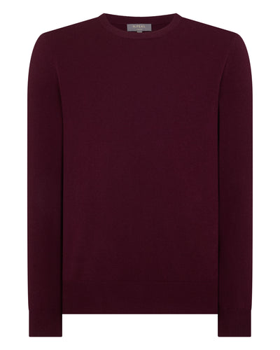 N.Peal Men's Oxford Round Neck Cashmere Jumper Bordeaux Red