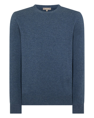 N.Peal Men's Oxford Round Neck Cashmere Jumper Light Denim Blue