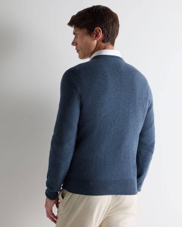 N.Peal Men's Oxford Round Neck Cashmere Jumper Light Denim Blue
