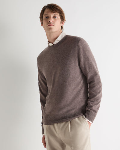 N.Peal Men's Oxford Round Neck Cashmere Jumper Otter Brown