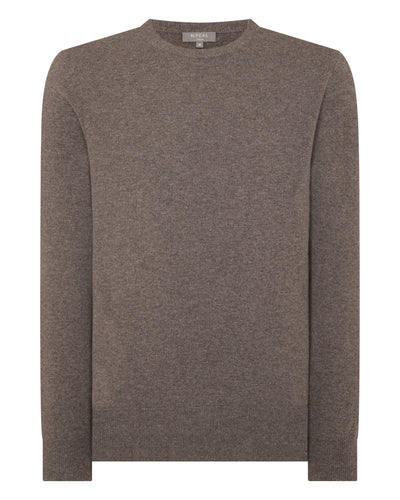 N.Peal Men's Oxford Round Neck Cashmere Jumper Otter Brown