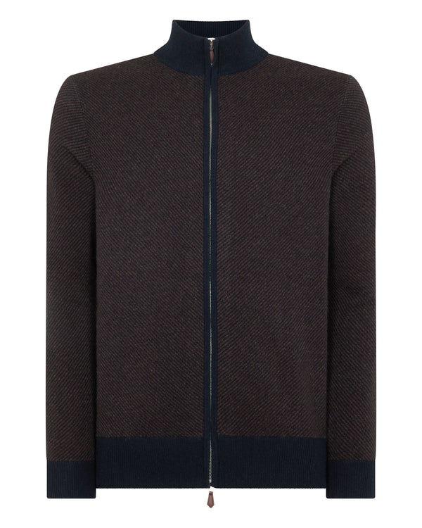 N.Peal Men's Knightsbridge Full Zip Cashmere Jumper Chocolate Brown