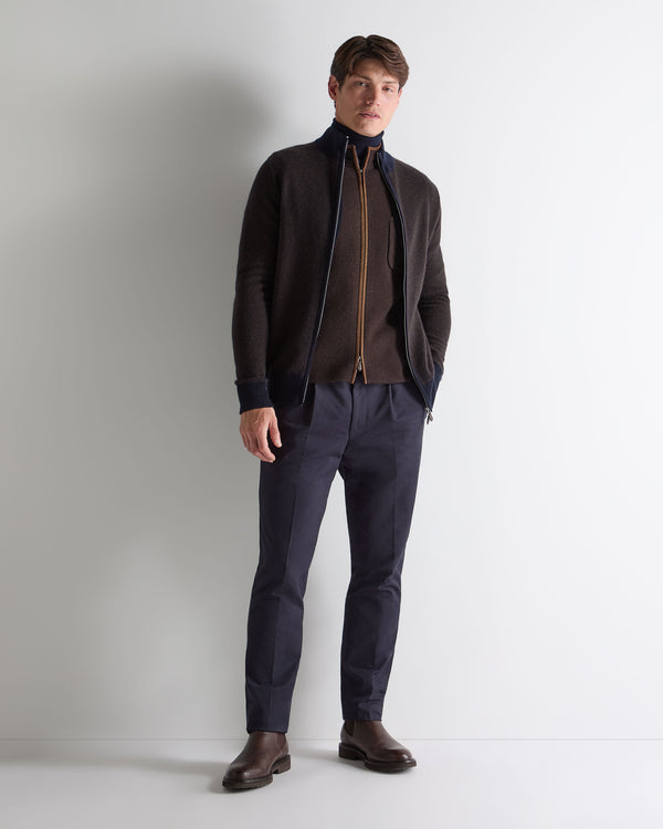 N.Peal Men's Knightsbridge Full Zip Cashmere Jumper Chocolate Brown