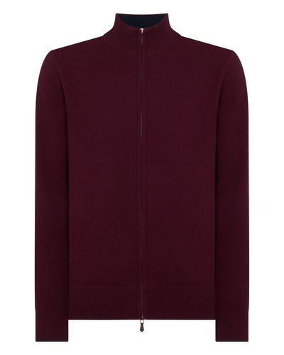 N.Peal Men's Knightsbridge Full Zip Cashmere Jumper Bordeaux Red