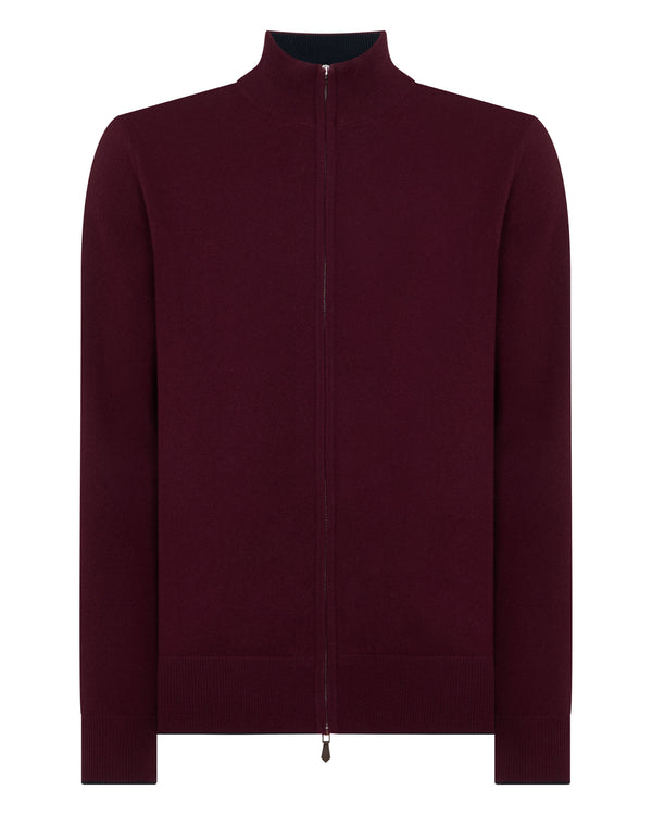 N.Peal Men's Knightsbridge Full Zip Cashmere Jumper Bordeaux Red