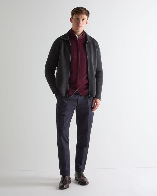 N.Peal Men's Knightsbridge Full Zip Cashmere Jumper Bordeaux Red