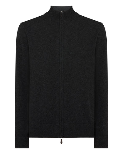 N.Peal Men's Knightsbridge Full Zip Cashmere Jumper Deep Charcoal Grey