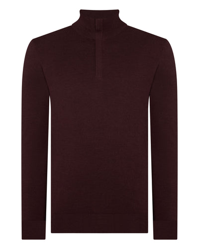 N.Peal Men's Regent Fine Gauge Cashmere Half Zip Jumper Claret Red