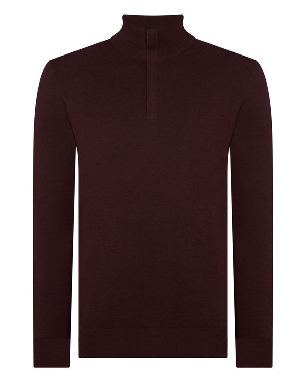N.Peal Men's Regent Fine Gauge Cashmere Half Zip Jumper Claret Red