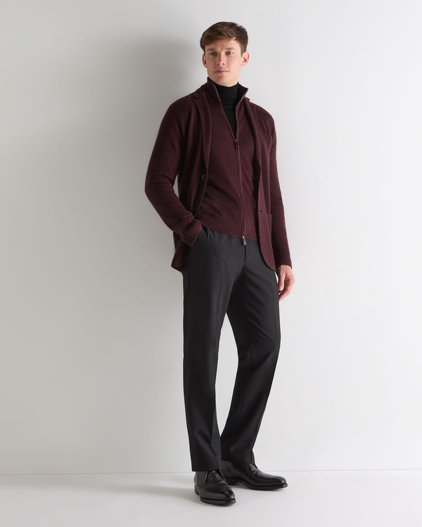 N.Peal Men's Hyde Fine Gauge Cashmere Full Zip Jumper Claret Red