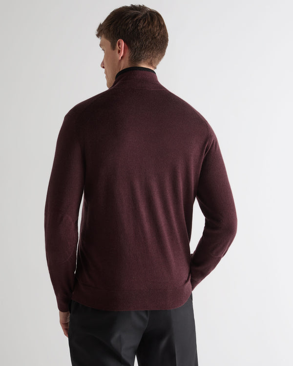 N.Peal Men's Hyde Fine Gauge Cashmere Full Zip Jumper Claret Red