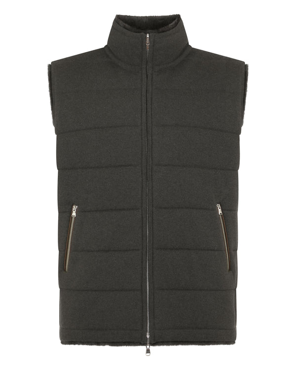 N.Peal Men's Vermont Fur Lined Gilet Arabica Khaki Green
