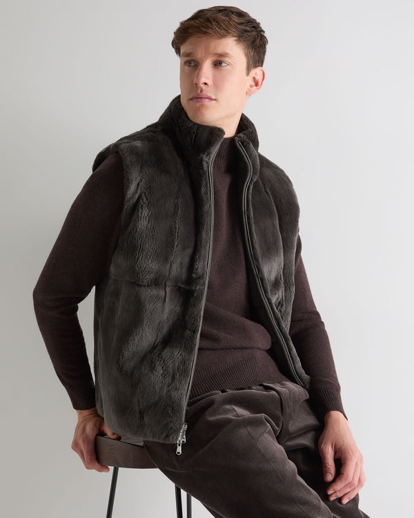N.Peal Men's Vermont Fur Lined Gilet Arabica Khaki Green