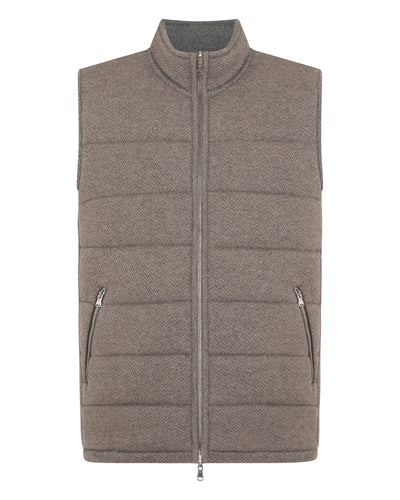 N.Peal Men's Mall Herringbone Cashmere Gilet Smoky Herringbone Grey