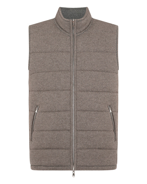 N.Peal Men's Mall Herringbone Cashmere Gilet Smoky Herringbone Grey