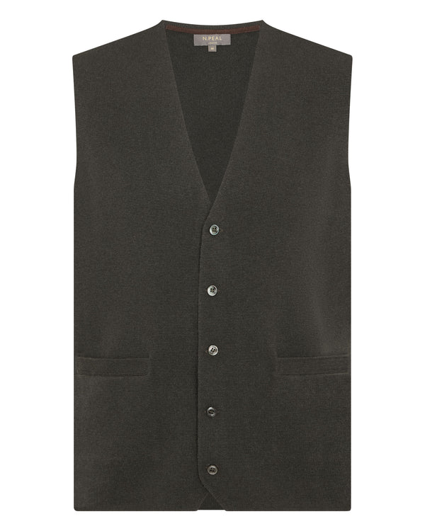 N.Peal Men's Chelsea Cashmere Waistcoat Arabica Khaki Green
