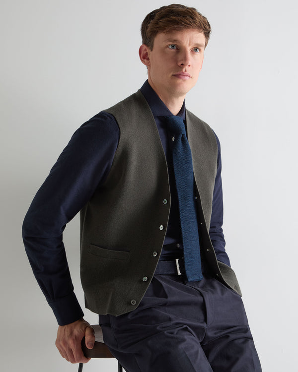 N.Peal Men's Chelsea Cashmere Waistcoat Arabica Khaki Green